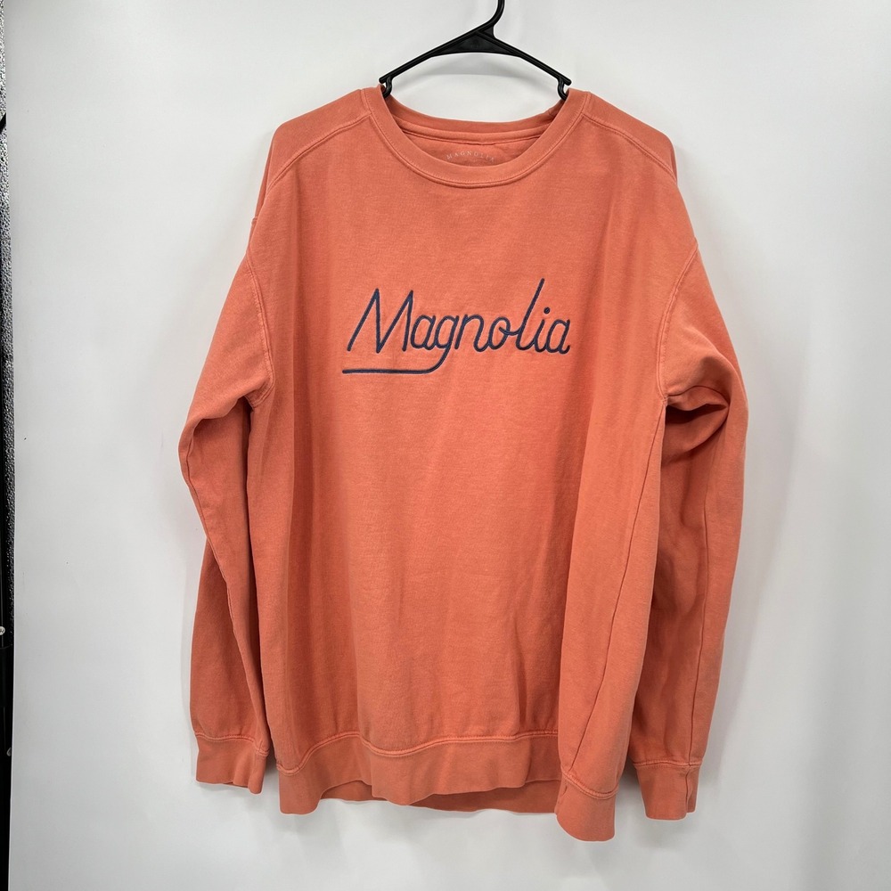 Magnolia Crewneck Sweatshirt Coral Orange Embroidered Logo Size L